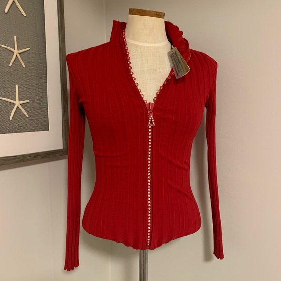 Belldini Sweaters - Belldini red zipper jacket w rhinestones